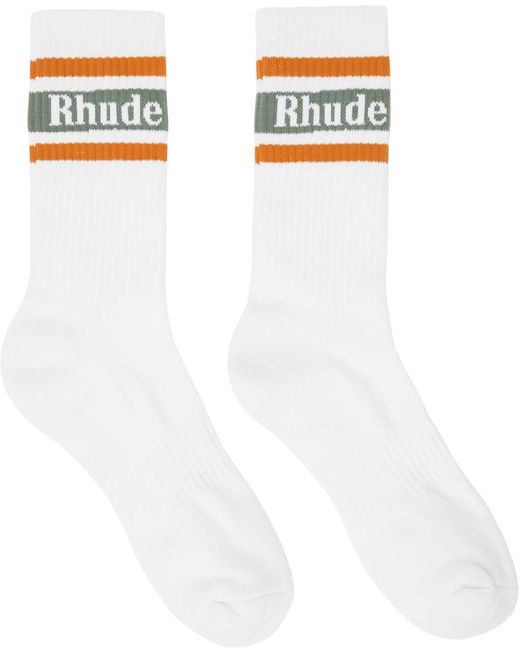 Rhude White Stripe Logo Socks for men