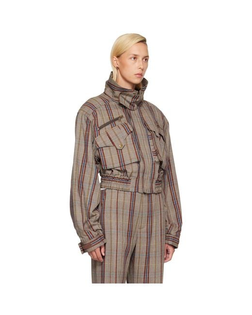 Vivienne Westwood Brown Taupe Memphis Cropped Bomber Jacket
