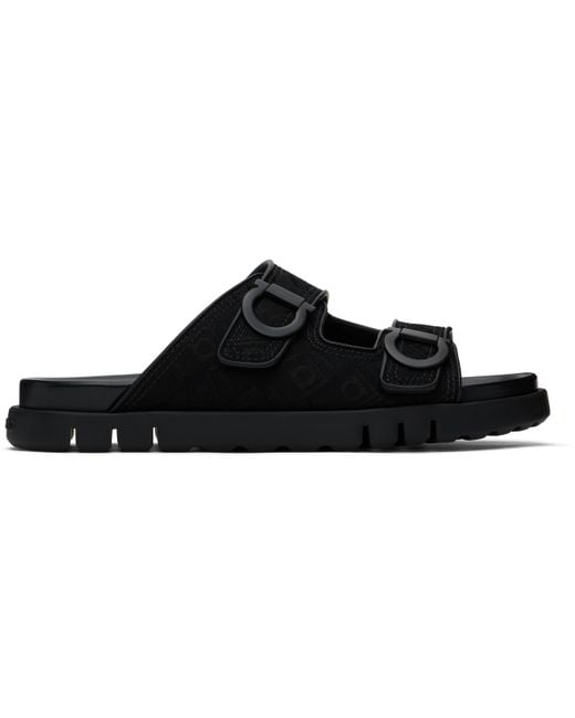 【関税込み】Ferragamo ブラック ダブル ストラップ サンダル メンズ Ferragamo ブラック ダブル ストラップ サンダル