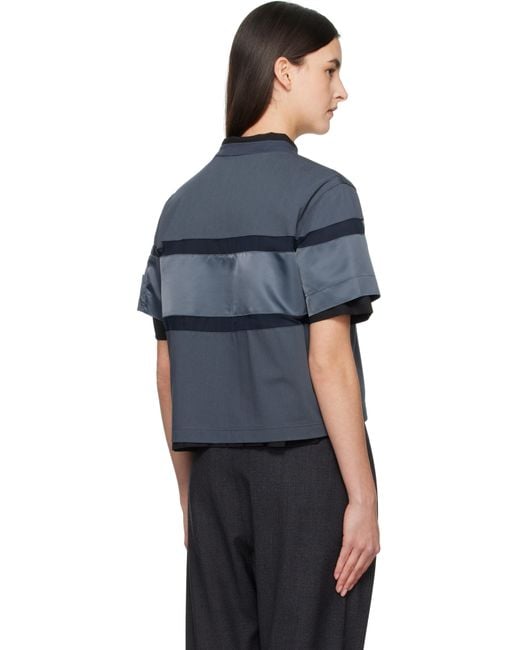 Sacai グレー Mix ナイロンツイル コットンジャージ Tシャツ Blue