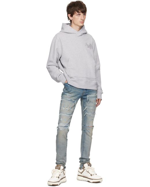 Amiri Black Gray staggered Hoodie for men