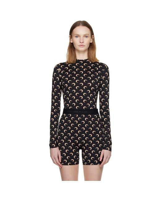 MARINE SERRE Black Recycled Moon Jersey Second Skin Highneck Top