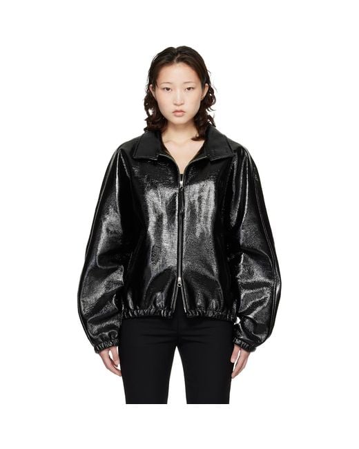 Courreges Black Vinyl Zipped Bomber Jacket