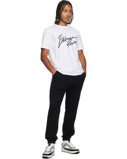 Balmain White Paris' Writing T-Shirt for men