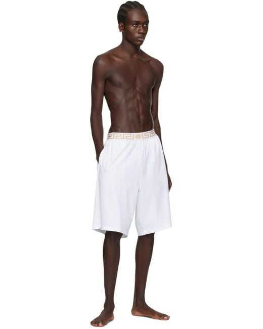 Versace White Greca Border Swim Shorts for men