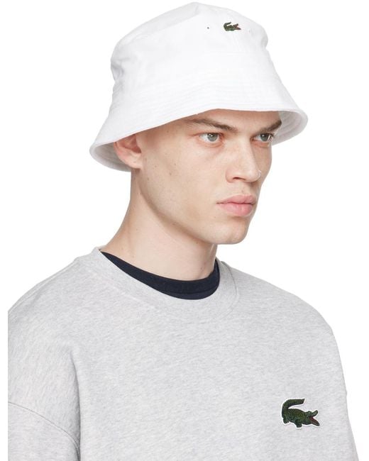 Lacoste White Unisex Organic Cotton Bucket Hat for men