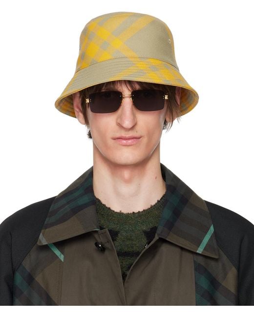Burberry Green Yellow & Gray Check Bucket Hat for men