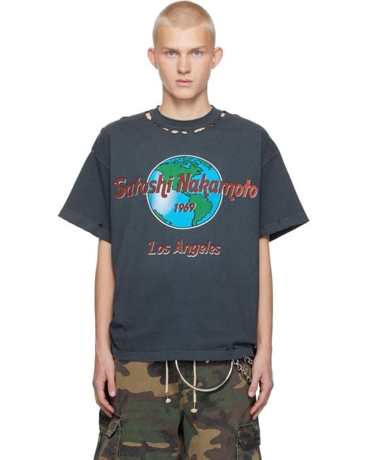 メンズ Satoshi Nakamoto ブラック 1969 Rock Tシャツ Blue