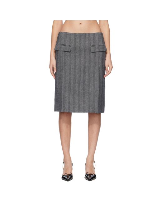 Ferragamo Black Chenille Pencil Double Slit Midi Skirt
