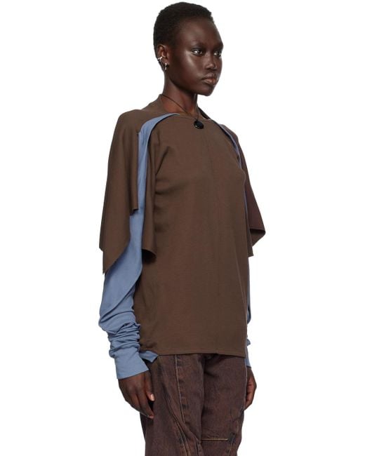 Kiko Kostadinov Brown Off Shoulder T-Shirt Kiko Kostadinov