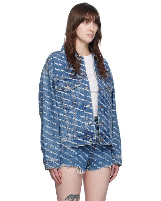 Blouson game bleu en denim à motif à logos Alexander Wang en coloris Blue