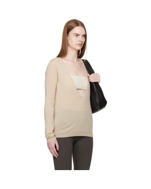 Rick Owens Natural Temple Extreme V Neck Pull Sweater