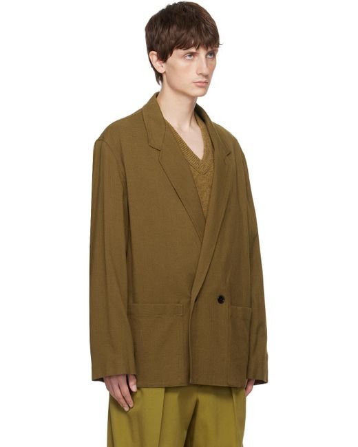 Lemaire Green Brown Double-breasted Blazer for men