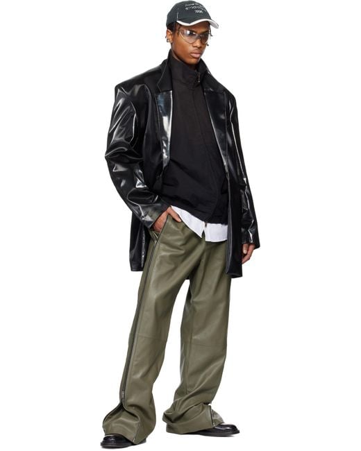 Acne Green Zip Leather Pants for men