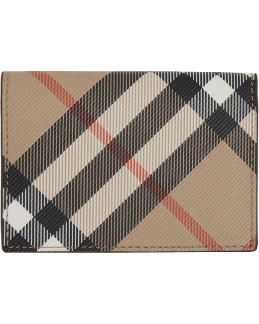メンズ Burberry ベージュ チェック 二つ折りカードケース Black