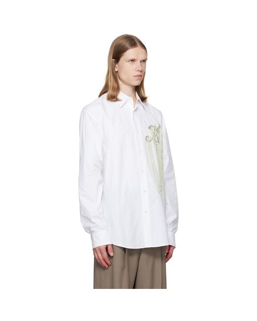 Dries Van Noten White Embroidered Cotton Shirt for men