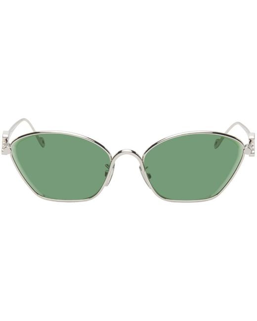Loewe Green Silver Anagram Hexagonal Cat-eye Sunglasses for men