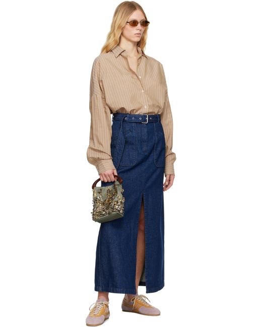 Dries Van Noten Blue Belted Denim Maxi Skirt