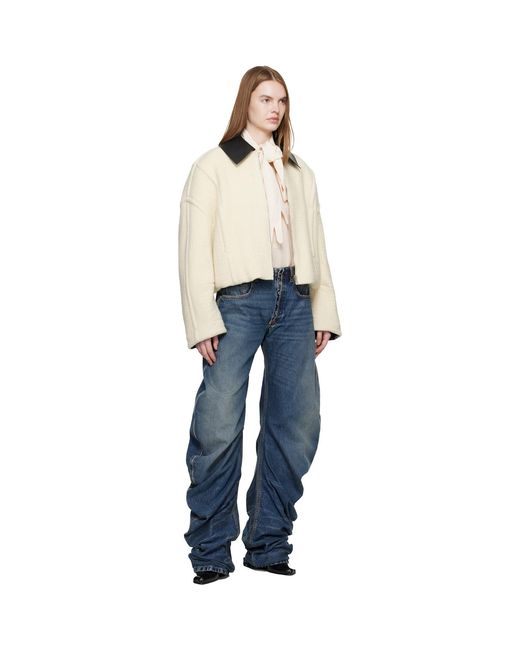 Jean Paul Gaultier Blue Off- Heavy Wool Bomber Jacket
