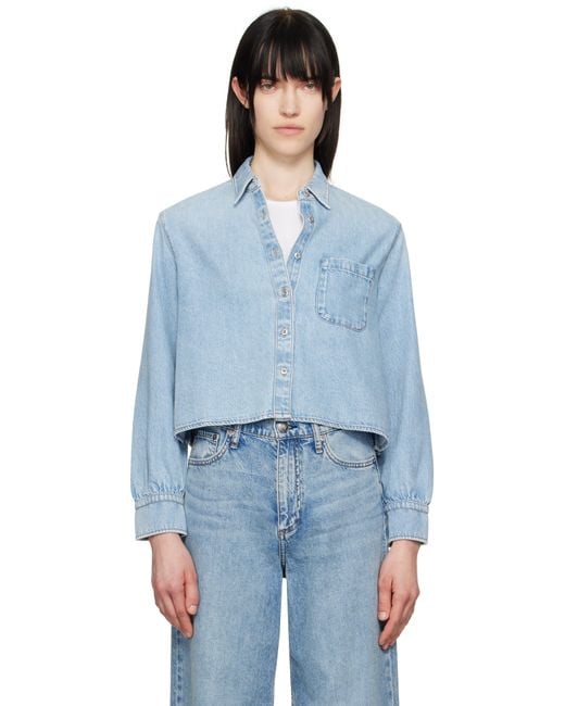Rag & Bone Blue Featherweight Cropped Maxine Denim Shirt