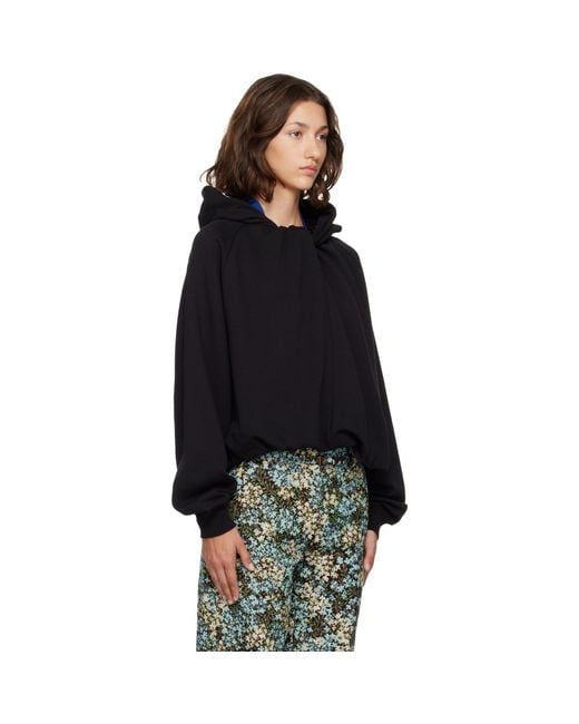 Dries Van Noten Black Draped Cotton Hoodie