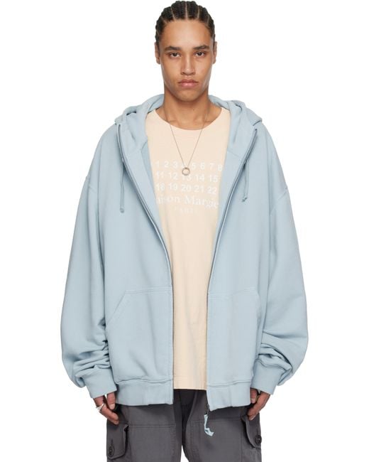 Maison Margiela Blue Embroidered Logo Hoodie for men