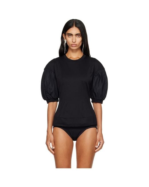 Simone Rocha Black Puff Sleeve Sculpted Contrast T-Shirt
