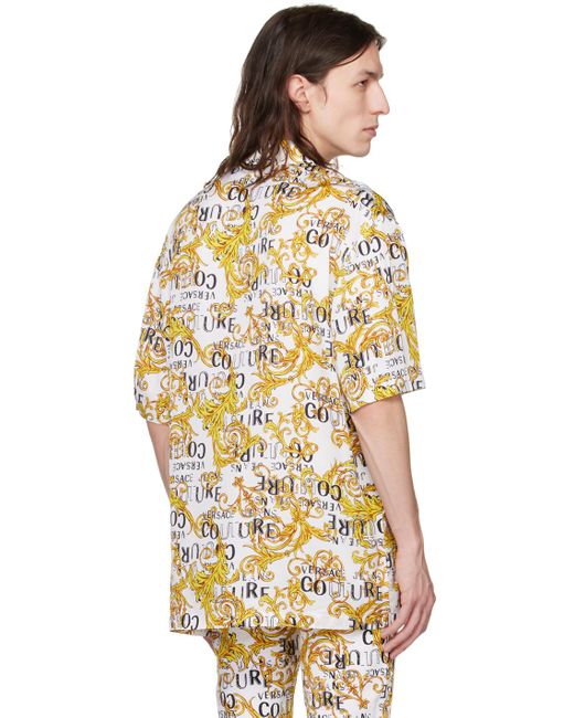 Versace Yellow Baroque-print Short-sleeve Shirt for men