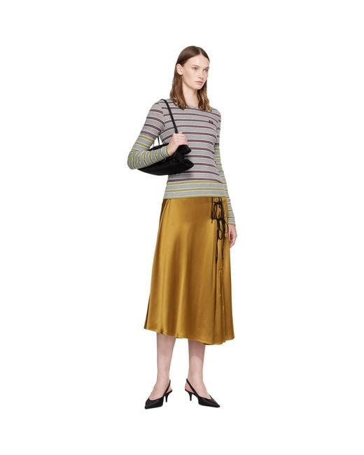 Ganni Gray Double Stripe Long-Sleeve T-Shirt