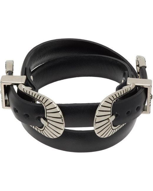 Toga Black Double Buckle Leather Bangle Bracelet