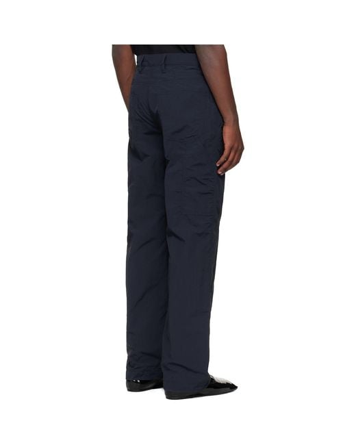Dries Van Noten Blue Crinkle Cargo Pants for men