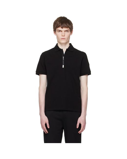 Moncler Black Logo Cotton Piquet Half Zip Polo for men