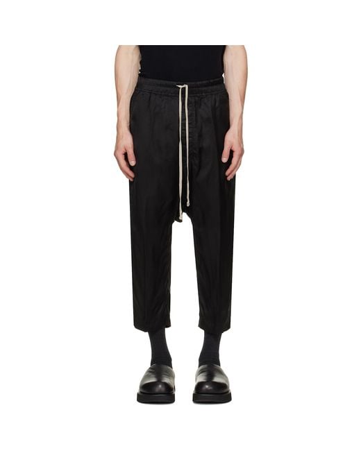 Rick Owens Black Tower Drawstring Cropped Trousers for men