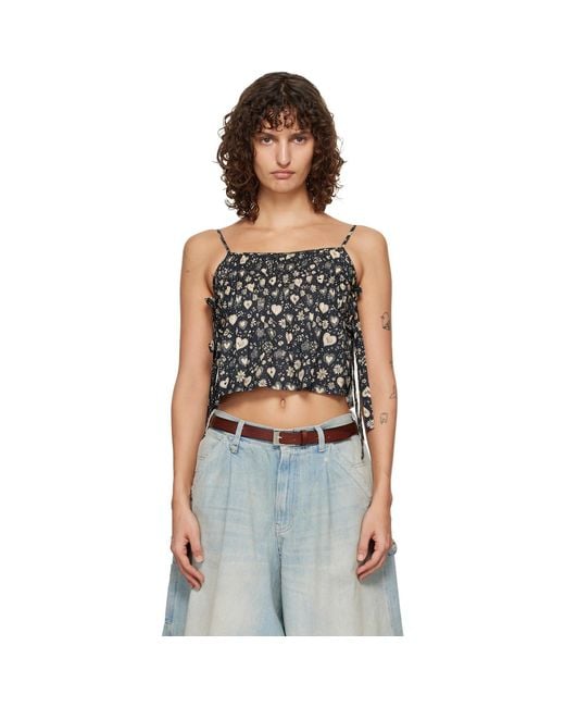 R13 Black Square Neck Tie Camisole