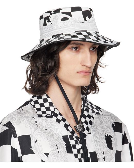 Versace Black Damier Print Hat for men