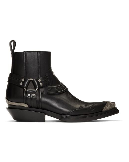 Balenciaga Black Santiag Western Leather Boots for men