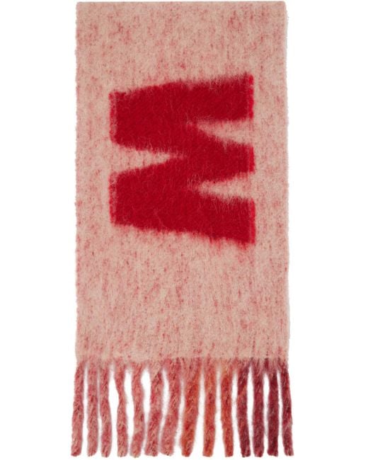 Marni Red Pink Fringed Scarf