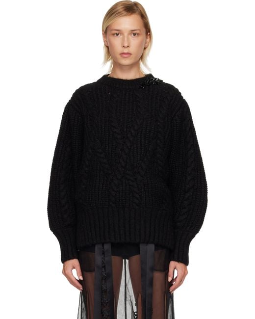 Simone Rocha Black Embellished Puff Sleeve Chunky Knit Sweater