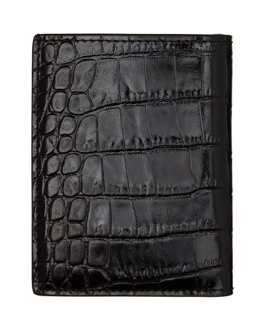 Tom Ford Black Shiny Printed Croc T Line Card Holder for men