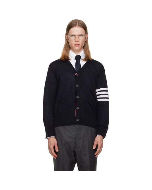 Thom Browne Black Merino Wool 4-Bar Classic Cardigan for men