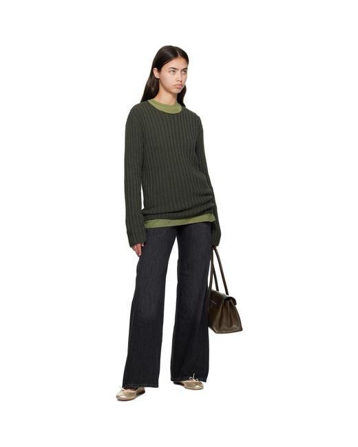 Acne Black Ribbed Crewneck Knit Sweater