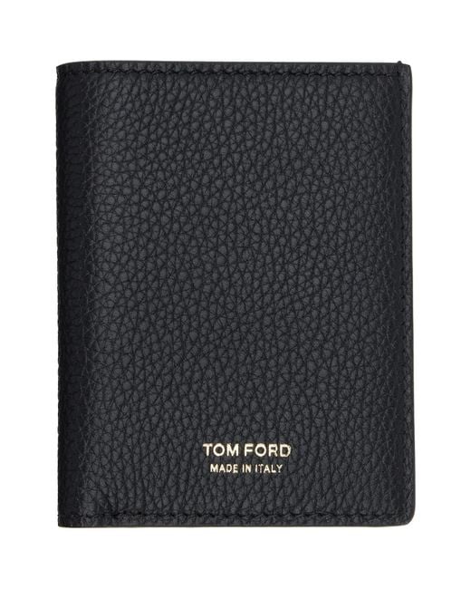 Tom Ford Black Grain Leather Folding Card Holder for men