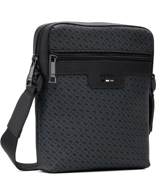Boss Black Coated Canvas Messenger Bag for men