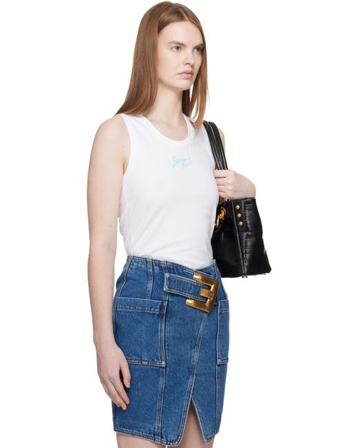 Balmain Blue Relaxed Paris' Brush Print Tank Top