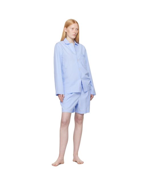 Tekla Blue Poplin Long-Sleeved Pyjama Shirt