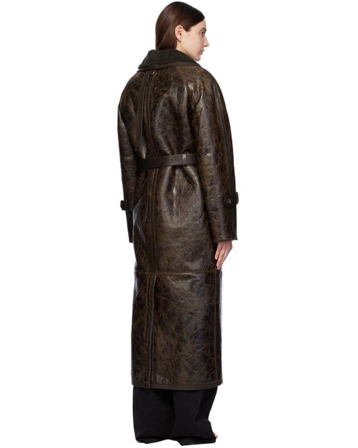 Saks Potts Black Brown Alexa Leather Trench Coat