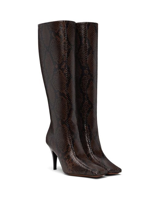 Stella McCartney Black Square-Toe Snake Knee-High Stiletto Boots