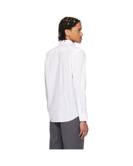 HUGO White Stretch-Cotton Canvas Relaxed-Fit Shirt for men
