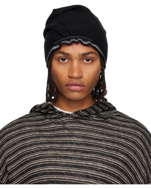 424 Black Elastic Beanie for men