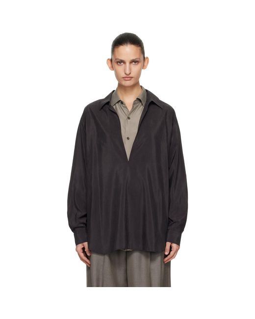 Ssstein Black Silk Nylon Skipper Shirt